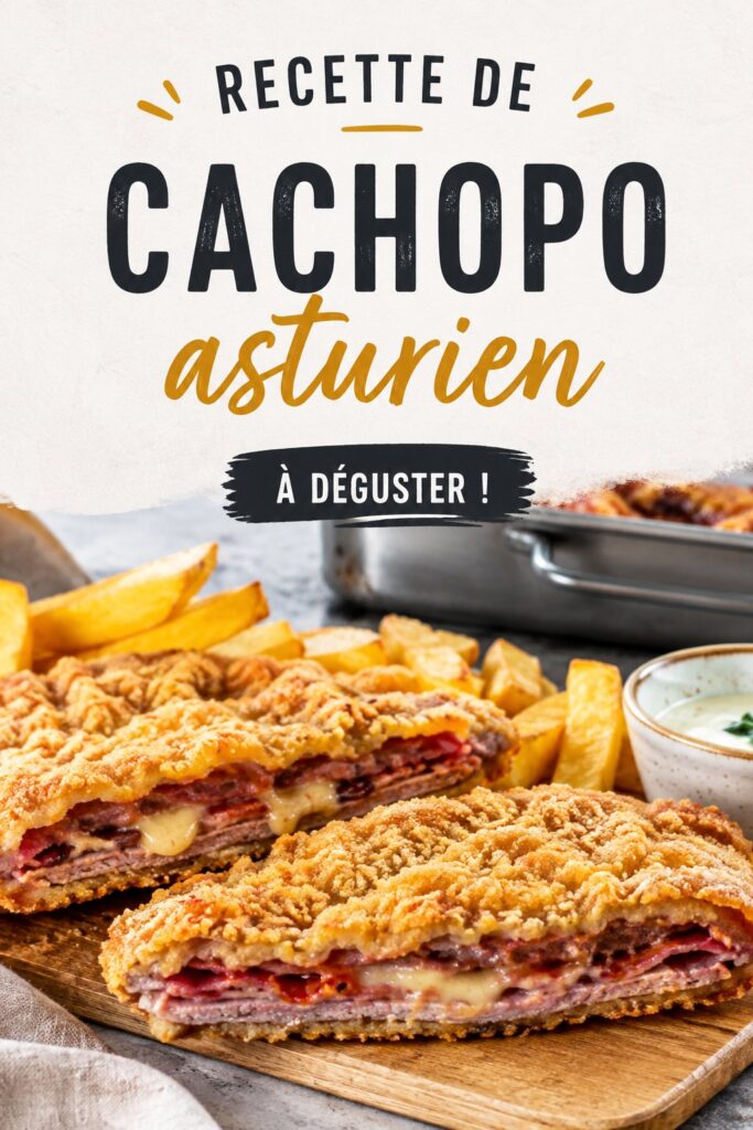 Photographie d'un cachopo asturien doré et croustillant, garni de fromage et de jambon.