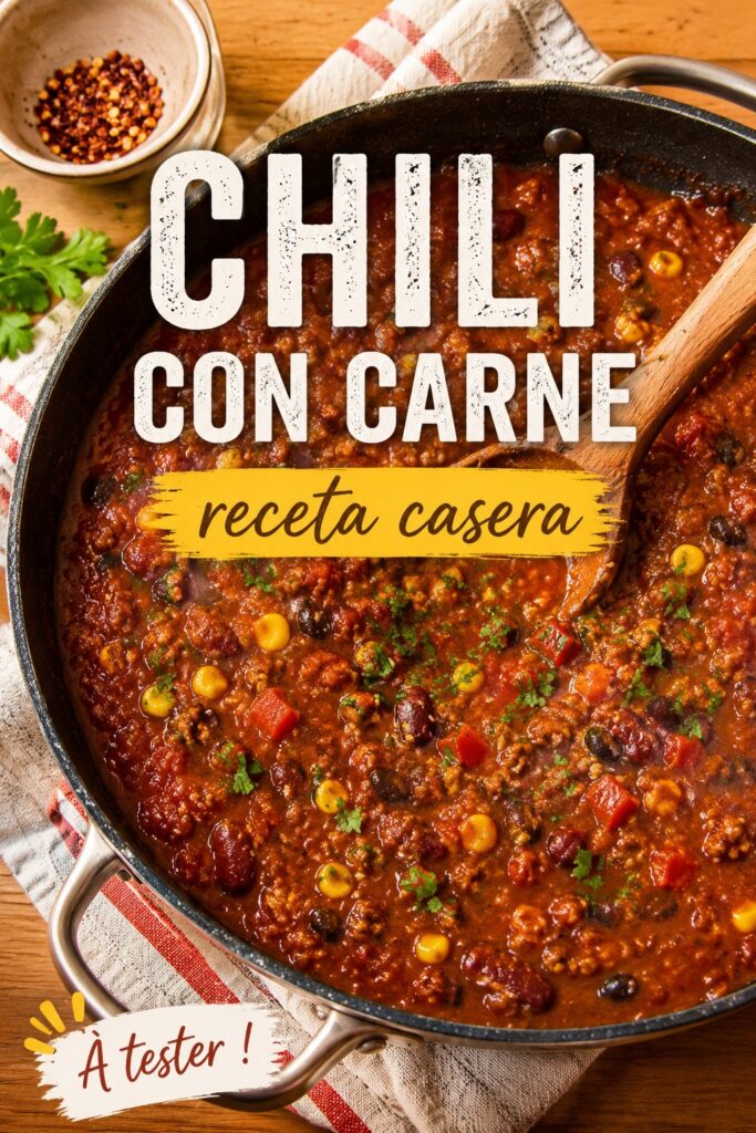 Un plat de chili con carne fait maison, prêt à être dégusté, décoré d'herbes fraîches.