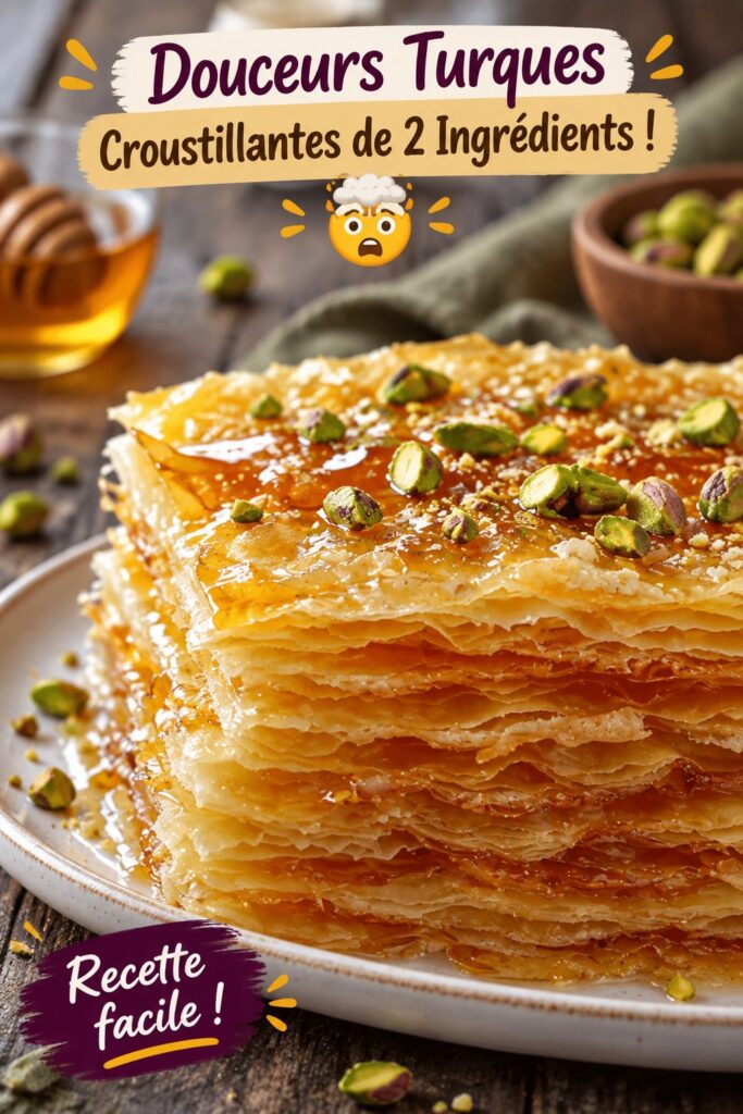 Recette des douceurs turques croustillantes à deux ingrédients, mise en avant sur une table.
