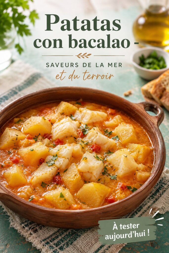 Un plat savoureux de patatas con bacalao prêt à être servi, riche en couleurs et en saveurs.
