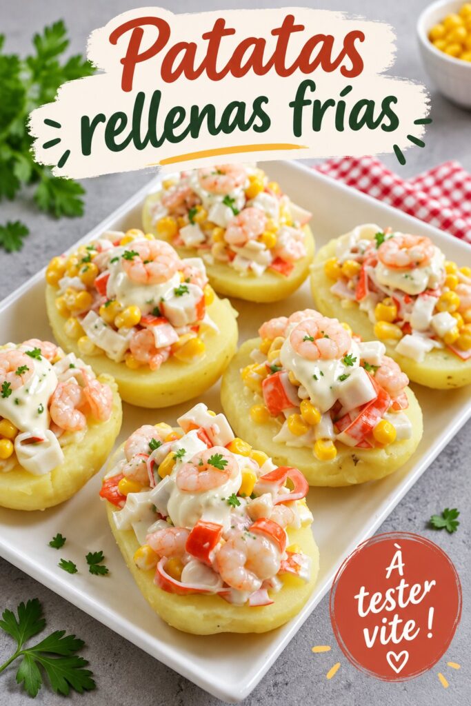 Assiette de patatas rellenas garnies de légumes colorés et d'une sauce savoureuse.