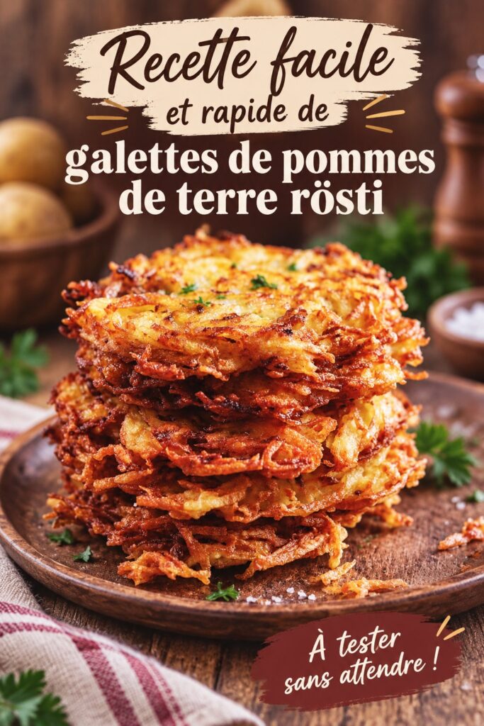 Rösti de pommes de terre croustillant sur une assiette, prêt à être servi.