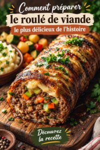Rouleau de viande doré, accompagné de légumes frais et de pommes de terre