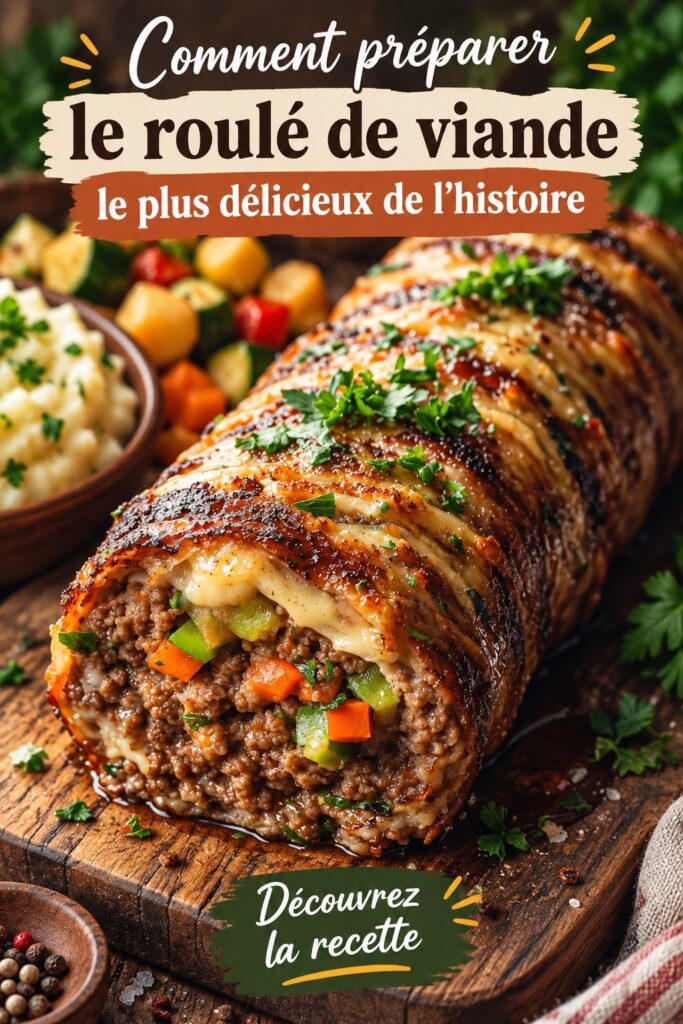 Rouleau de viande doré, accompagné de légumes frais et de pommes de terre