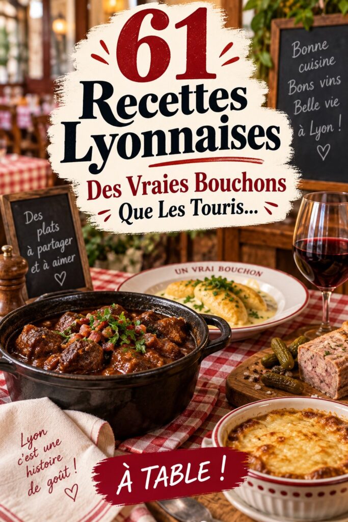 Recettes de plats lyonnais typiques sur une table conviviale