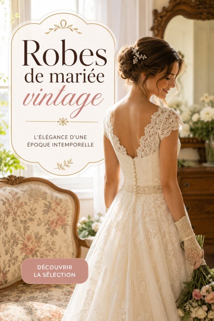 Une mariée élégante portant une robe de mariée vintage avec des motifs en dentelle