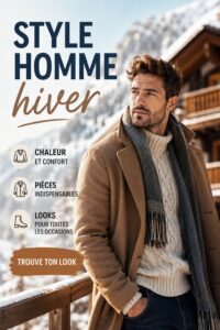 Homme avec un style élégant pour l'hiver, portant une veste vintage et un écharpe en laine.