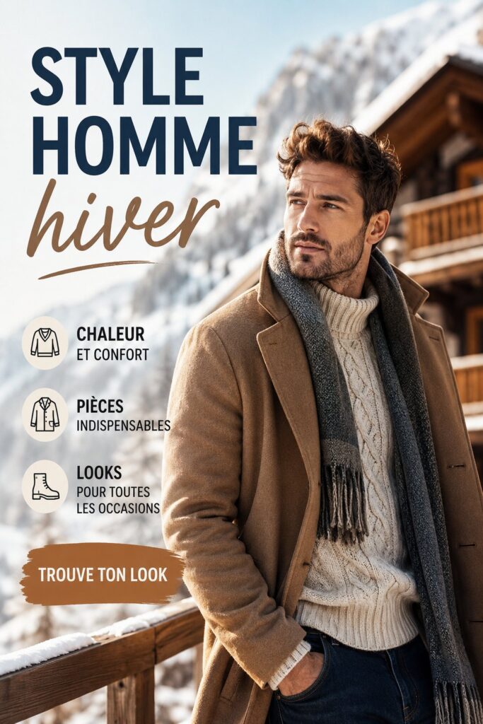 Homme avec un style élégant pour l'hiver, portant une veste vintage et un écharpe en laine.