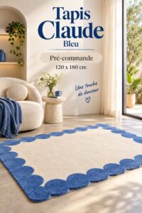 Tapis Claude bleu dans un salon chaleureux et vintage