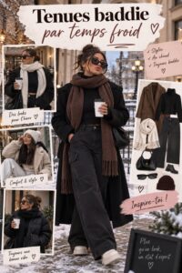 Femme portant une tenue baddie stylée pour l'hiver lors d'une promenade en ville