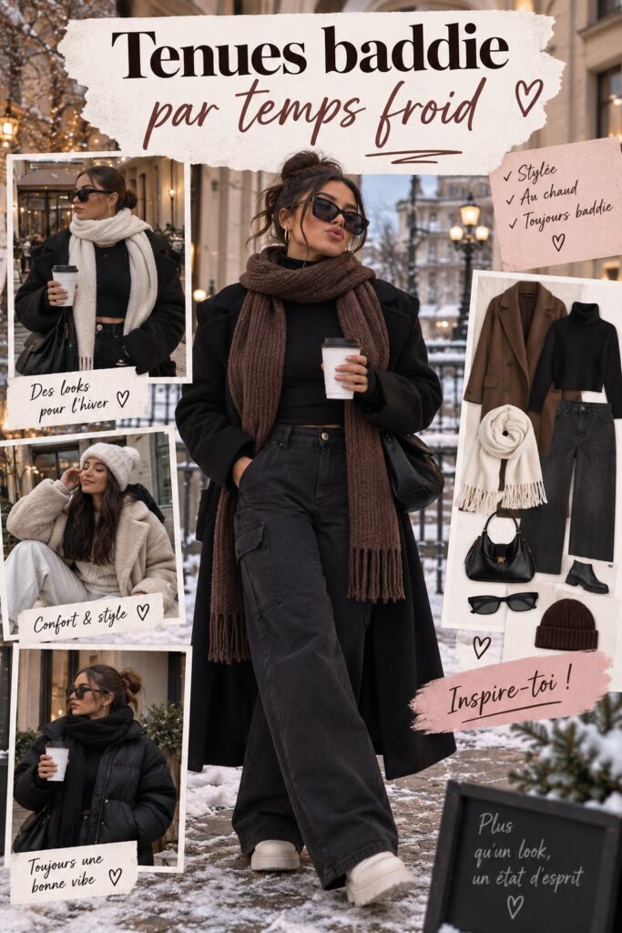 Femme portant une tenue baddie stylée pour l'hiver lors d'une promenade en ville
