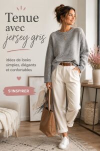 Tenue élégante en jersey gris sur mannequin,
