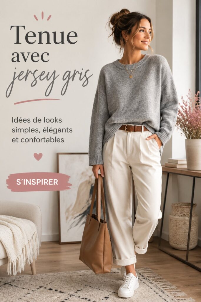 Tenue élégante en jersey gris sur mannequin,