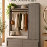 Vestiaire modulable en bois de frêne gris anthracite, élégant et fonctionnel dans un espace moderne.