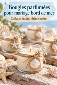 Bougies parfumées décoratives pour un mariage au bord de mer