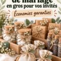 Une sélection de cadeaux de mariage en gros pour invités, incluant des articles personnalisés et rustiques.