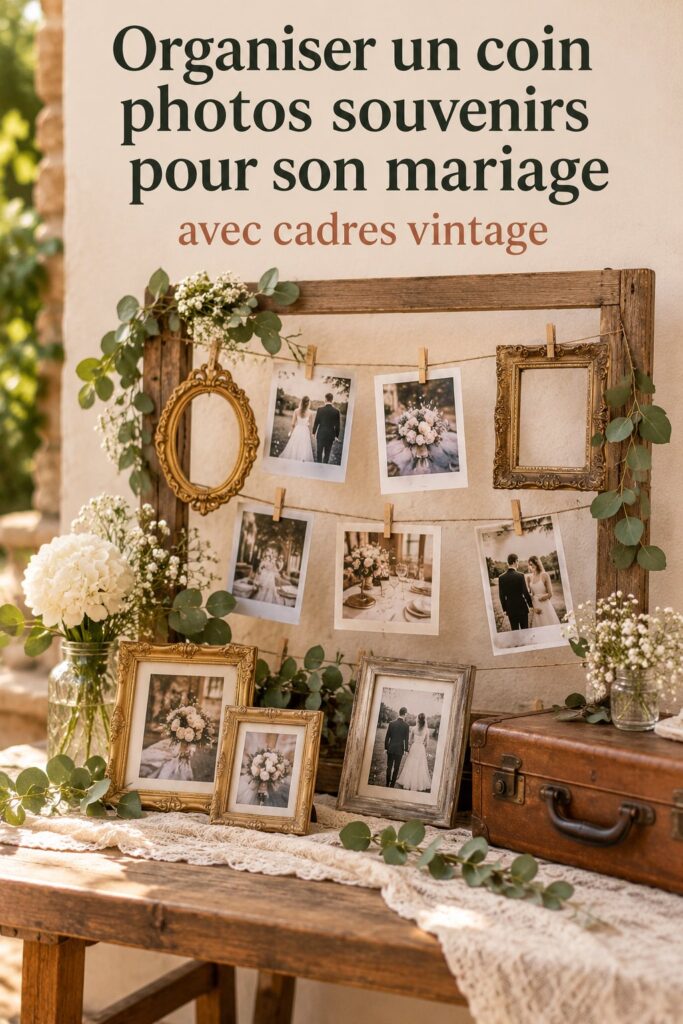 Coin photos souvenirs de mariage avec cadres vintage décoratifs