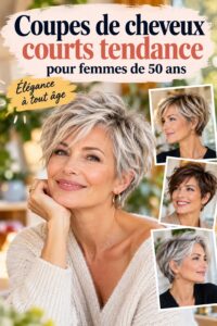 Femme de 50 ans avec une coupe courte moderne en plein air.