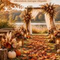 Décoration d'une allée de mariage d'automne avec des touches vintage et des paniers