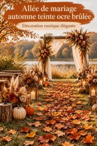 Décoration d'une allée de mariage d'automne avec des touches vintage et des paniers