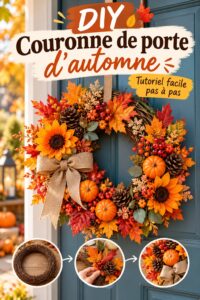 Couronne de porte d'automne avec des éléments naturels