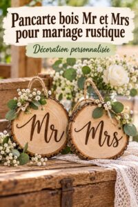Panneaux de mariage en bois rustiques personnalisés, créant une ambiance vintage.