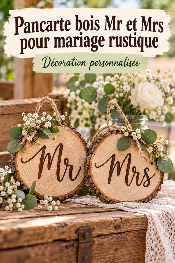 Panneaux de mariage en bois rustiques personnalisés, créant une ambiance vintage.