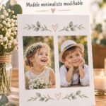 Plaque de mariage personnalisée pour enfants avec photos imprimables en décoration élégante.
