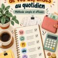 Une maman souriante planifiant son budget familial avec des outils pratiques.
