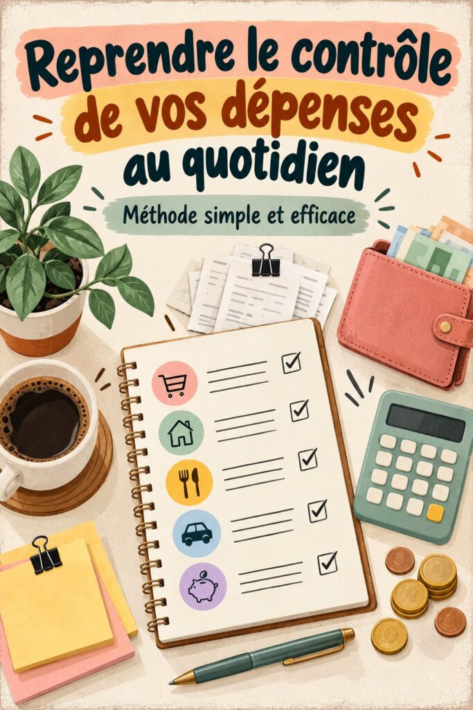 Une maman souriante planifiant son budget familial avec des outils pratiques.