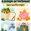 Une maman souriante tenant une calculatrice et un carnet pour ses économies.