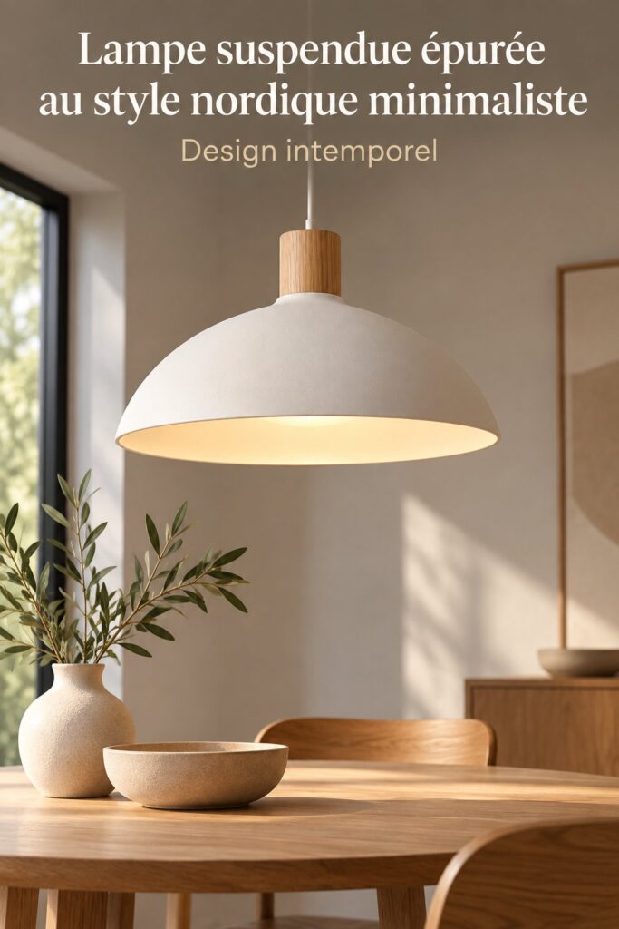 Suspension LED au design wabi-sabi, créant une ambiance nordique chaleureuse dans une pièce moderne.