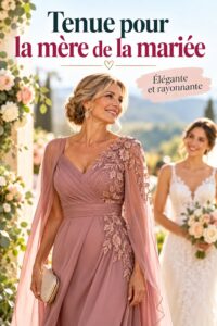 Une mère de la mariée portant une robe élégante et vintage lors du mariage de sa fille.